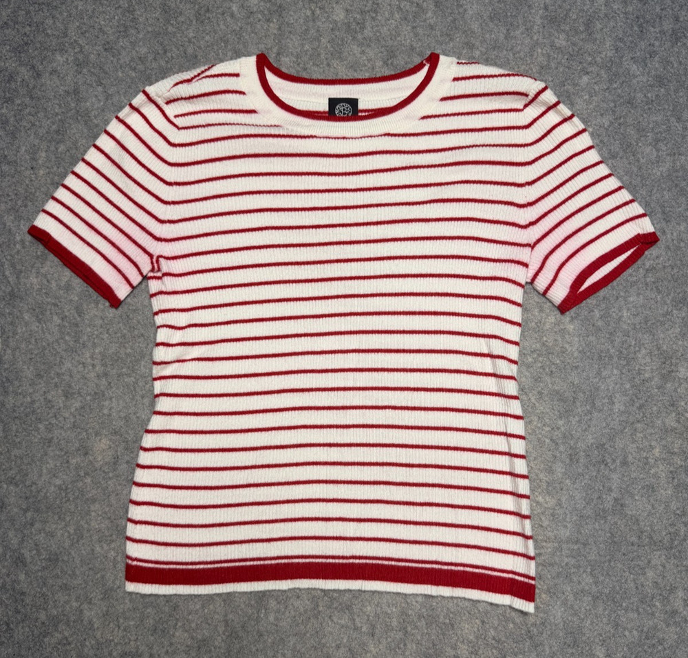 Bobeau Short Sleeve Ribbed Striped Blouse Shirt Women's size Large